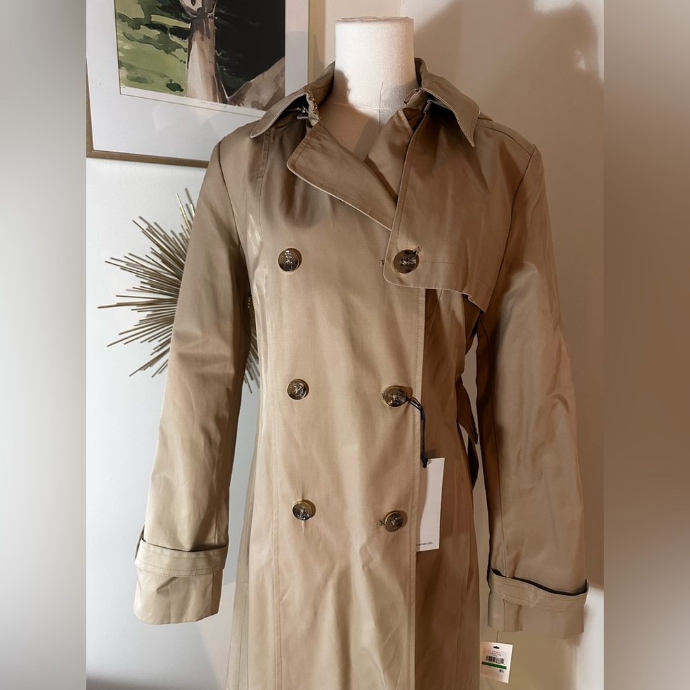 Cole Haan Double-Breasted Tan Trench Coat L - Picture 5 of 11